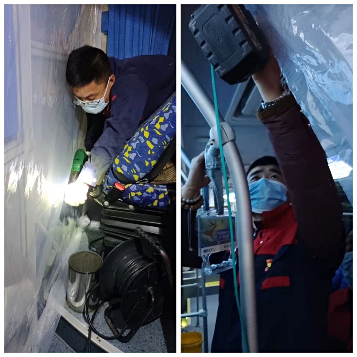 黨員先行，公交集團(tuán)機(jī)務(wù)技術(shù)事業(yè)部連夜為疫情轉(zhuǎn)運(yùn)車輛安裝防護(hù)膜